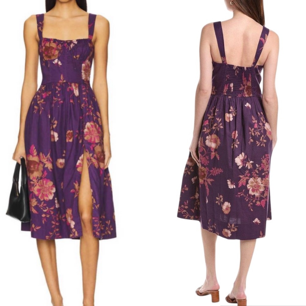 NEW Free People Laters Baby Purple Floral Stretch Cotton Bustier Midi Dress - S